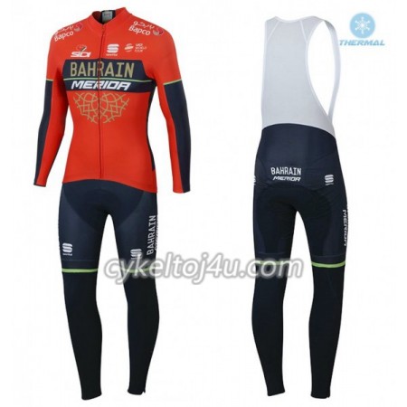Cykeltrøje Langærmet + Bib Cykelbukser 2018 Bahrain-Merida Dame N001 Vinter Thermal Fleece